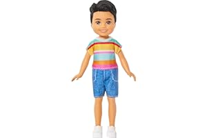 Barbie Club Chelsea Koji 6-Inch Boy Small Doll with Brunette Hair Wearing Removable Striped Shirt, Shorts & Shoes, JJB36