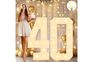 Vimlits Large 4FT Light Up Numbers Birthday Decoration, White Marquee Number Sign for 40th Party Anniversary Backdrop Wedding Big Mosaic Number Frame Foam Cardboard Pre-cut Number 40