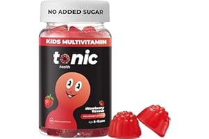 Tonic Health Kids Vitamins Gummies - 14 in 1 Kids Multivitamin with Vitamins A, C, D, E and Zinc, Strawberry Flavour, Month Supply (60 Count), Ages 3-12, No Added Sugar, No Sweeteners, Vegan