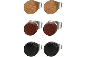 Cupimatch Orecchini di Legno Charm Retro Fiore Cavo Girasoli Manubrio Acciaio Inossidabile Uomo e Donna Clip-on Colore Nero Giallo da Scelta (3 Paia)