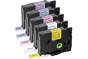 Aken Label Tape Replacement for Brother TZe Ptouch Label Tape TZe231, Compatible for Brother Label Printer Tape 12mm Use for PT-1000 100 H110 D210 D400, Black on White Yellow Blue Pink Purple