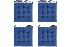 Aserell Seat Pads for Dining Chairs, 40x40cm Thick Kitchen Chair Cushions with Ties Set of 4, for Living Room, Kitchen, Garden, Office (4PCS Blue)