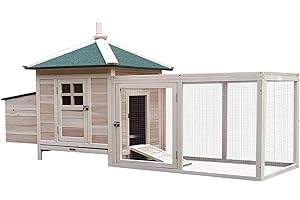 PawHut Chicken Coop with Chicken Run, Outdoor Hen House Poultry Cage with Nesting Box, Openable Top, 196 x 76 x 97cm, Natural