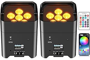 PUZILOZA 2pcs 18-W*6 par led foco batería recargables con control remoto, RGBWA+UV Luz de escenario controlada por APP/DMX, luce discoteca para Fiesta DJ Bar Boda Concierto Cumpleaños