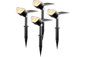 Linkind StarRayPro Luci Solari Esterno Giardino Bianca Calda, 12 LED Faretti Solari Decorative con Pannello Solare Regolabile, 3000K Lampade Solari da Giardino Impermeabile IP67, 4 Pezzi