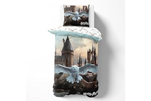 MTONLINEHANDEL Harry Potter Bettwäsche 135x200 Baumwolle für Mädchen und Jungen, Hogwarts Kinderbettwäsche, 1x Kissenbezug 80x80 + Bettbezug 135x200, Eule Hedwig Geschenk