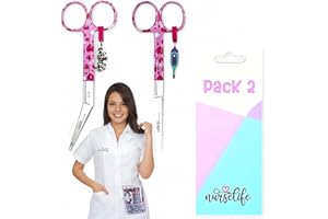 EWIG Nurse Life Pack 2 Tijeras Enfermeria Mayo y Pico Pato - Punta Roma | Ideal para Bolsillo y Enfermera en Apuros - I love it - Profesional, Primeros Auxilios, Vendaje. Acero pulido. Corazones