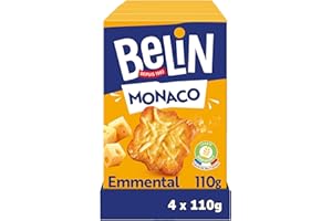 BELIN - 4 Paquets de Crackers Belin Monaco Emmental 110g - A Partager entre Amis ou en Famille pour les Apéros - Fabriqué en France - Lot de 4x110g