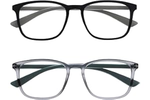 OPULIZE Max - Lunettes de Lecture - 2 Paires - Monture Large et Rectangulaire, Forme Classique - Noir et Gris Mat - Hommes Femmes Unisexe - RR78-17 - +1,00