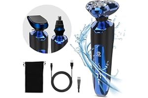 JIAABCHOMO Electric Razor for Men, 3 in 1 Men's Electric Shaver, Wet and Dry Shavers for Men (Black-Blue)