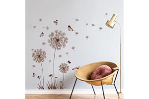 Tanlaby Denti di Leone Adesivi Murali Fiori Adesivi da Parete Tarassaco Farfalla Stickers Muro Removibili Per Camera da Letto Soggiorno Divano TV Decorazione Parete(marrón)