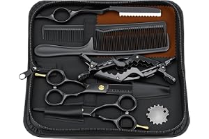 QWORK® Hårsax 12,7 cm professionell frisörsax set, rostfritt stål hårsax frisörsax, svart frisörsax, för män och kvinnor