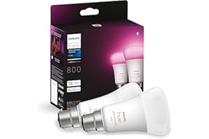 Philips Hue White and Colour Ambiance Smart Bulb Twin Pack LED [B22 Bayonet Cap] - 806 Lumens 60W Equivalent. for Home Indoor Lighting, Livingroom and Bedroom, 2 Count (Pack of 1)