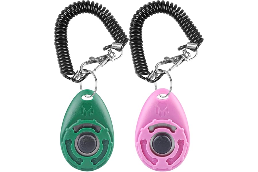 Diyife Dog Clicker, [2 PCS,Green&Pink] Pet Training Clicker with Wrist Strap for Dog Cat Horse