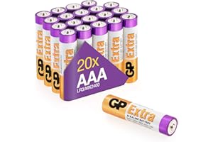 AAA Batteries Pack of 20 1.5V / Micro/Mini/Penlite / LR03 by GP Batteries Extra Alkaline Batteries Suitable for everyday use in a variety of devices - Clocks/Remotes/Mouse/Torch/Etc