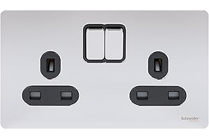Schneider Electric GU3420BPC Ultimate Screwless Flat Plate, Polished Chrome with Black Insert, Double Switched Power Socket, 13 A
