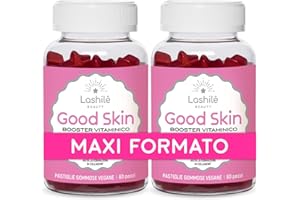 LASHILÉ BEAUTY Lashilé Good Skin, Integratore alimentare per la bellezza della pelle a base di Acido Ialuronico, Coenzima Q10, Vitamine E + C, 2 confezioni | 120 pastiglie gommose