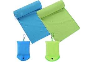 Feicuan 2 Pack Microfibre Towel for Gym Beach - 90 x 30 cm / 34.5 x 11.8 Inches Quick Drying Towels Compact with Storage Bag Hook Absorbent Holder Cooling Towel for Sports, Swimming, Camping, Hiking