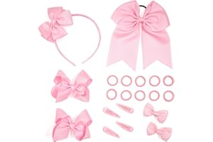 Bekecidi 20 Pièces Nœud Accessoires pour Cheveux Ensemble Nœud Épingle à Cheveux Épingle à Cheveux Nœud Pinces à Cheveux Bande de Caoutchouc Nœud Bandeau pour Filles Enfants Festival Cadeau(Rose)