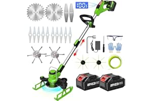 SUAIIOLK Coupe Bordure sans Fil avec Batterie 21V Débroussailleuse à Batterie 5 en 1 Debroussailleuse Electrique sans Fil avec 2 Batterie et Brosse Désherbage pour Jardin, Entretien de la Courn, Green