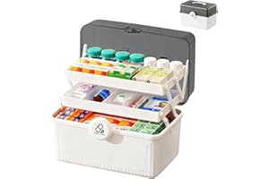 Kezidhp Hausapotheke Box Große Medikamenten Aufbewahrung mit 3 Etagen & Tragegriff, Medizinbox Erste Hilfe Koffer, Multifunktionaler Medizinkoffer für Zuhause, Reise & Familie 30,5x20x21,5cm