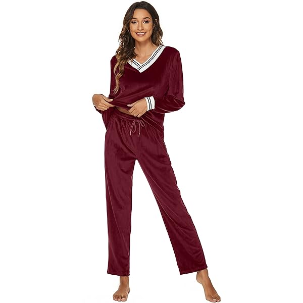 Enjoyoself Damespyjamaset, fluwelen nachtkleding, winter, warme trui met lange mouwen en broek over de volledige lengte