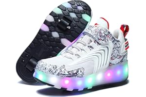 JASMEKO Chaussures à roulettes avec lumières LED, Chaussures de Skateboard rétractables pour Enfants, Chaussures Sport d’extérieur avec Baskets Clignotantes