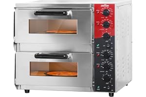 CROSSON Forno Pizza Elettrico Doppio 16 Pollici,Forno Pizza Professionale in Acciaio Inox 230V/4000W con Pietra e Maniglia,per Interni Ristorante Cottura Casa Cucina