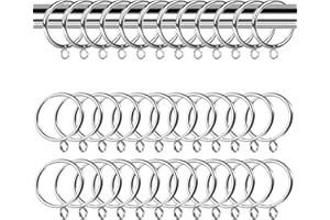 Iridsmole 24pcs Metal Curtain Rings, 50mm Inner Diameter Silver Curtain Rings, Silver Curtains Ring with Eyelet Hoops Rod Ring with Eyelet for Window Door Shower Hanging