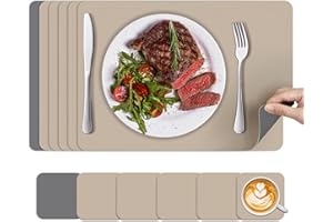 KitchenBoss Manteles Individuales Lavables y Posavasos: Salvamanteles Individuales Juego de 6, Mantel Individual de Doble Cara, Resistentes al Calor Antideslizante 43x30cm