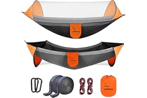OUTERMAN Hamaca Colgante, Hamaca Jardin Exterior con Mosquitera, Hamaca de Tela Resistente y Portátil, 300 x 140 cm, Capacidad de Carga de 300 kg Gris