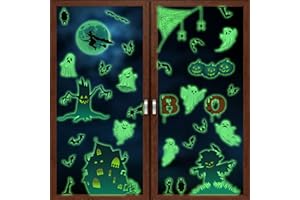 ANHUIB Halloween Window Stickers Glow in The Dark Halloween Decoration Ghost Window Clings Removable Skull Bat Pumpkin Wall Stickers for Children Kids Bedroom Nursery Living Room Party Decor