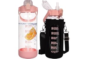 Seekua 2 l szklana butelka na wodę ze słomką i motywacyjnymi oznaczeniami czasu, duża szczelna butelka na napoje na siłownię