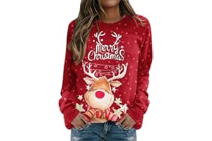 Kobilee Black Friday 2022 Offerte Oggi: Taglie Forti Girocollo Senza Cappuccio Sweatshirt Manica Lunga Curvy Grinch Maglia T Shirt Rosso Elegante Stampa Maglione Natalizio Felpa Natale Invernale