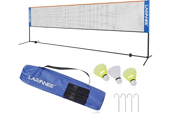 LARMNEE Filet de Badminton, Filet de Badminton Pliable, Réglable sur 3 Hauteurs, Filet de Tennis Portable, Filet de Volley Exterieur, Cadre Robuste Métal, avec Sac de Transport