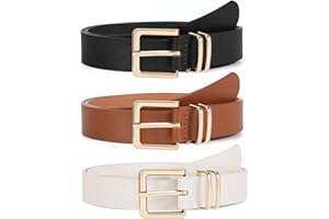 VONMELLI 3 PACK Women Leather Belts for Jeans Pants Dresses Fashion Ladies Waist Belt with Gold Square Buckle