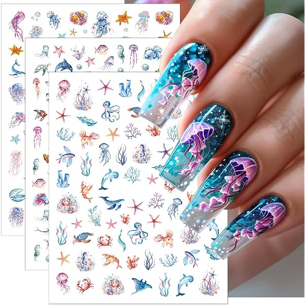 URFEDA Nagelsticker Selbstklebend – Meerjungfrau, Blätter, Blumen-Designs, Für DIY-Maniküre & Handycase-Deko