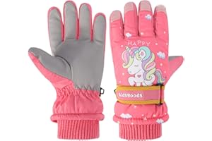 JUPSK Guanti da sci invernali per bambini, impermeabili, antiscivolo, foderati in peluche, guanti termici da snowboard per ragazze e ragazzi bambini dai 6 ai 12 anni