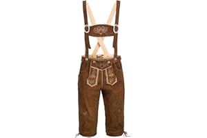 Spirit of Bavaria Lederhose Herren I 100% Echtleder I Trachtenhose mit Trägern I Ideal für Dein Oktoberfest Outfit I Traditionelle Trachtenlederhose für Männer I Braun, Dunkelbraun, Schwarz Gr. 44-72