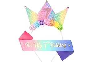 Leixi Headband & Glitter Sash Set for Girl Birthday Decor,Birthday Flower Princess Crown Headband for Girl Outfit