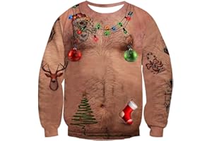 Belovecol Unsiex Ugly Christmas Pullover Sweatshirts 3D Print Novelty Xmas Long Sleeve Crewneck Sweater Shirt for Party
