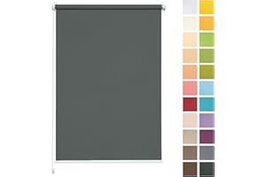 ‎RETTIKA Rettika Sichtschutz Rollo ohne Bohren - Dunkelgrau, Breite: 65cm, Höhe 120 - Rollos für Fenster ohne Bohren, Fenster rollos für innen, Jalousien zum Klemmen, Klemmrollo