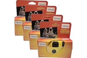 GENERISCH Lot de 4 appareils photo jetables 1A PORST - Pour mariage et fête - Rouge - 27 photos - Avec flash et piles