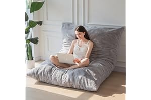 MAXYOYO Giant Bean Bag Bed - Square Bean Bag Chair - Large Sofa with Plush Cover and Fluffy Filling Included for Adult, Couples, Guest (Gray, Queen)