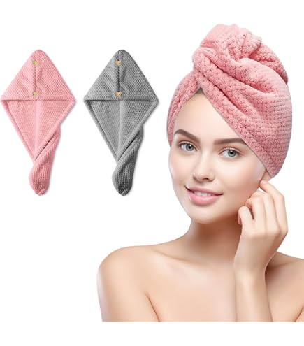 YFONG Mikrofaser-Haarturban Für Damen | Supersaugfähig | Schnell Trocknend | 2 Stück | Anti-Frizz