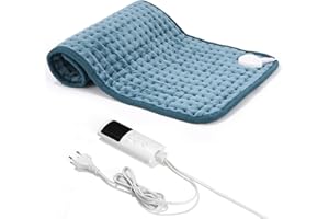 JUTYUM Termoforo Elettrico 30 x 60cm riscaldante termoforo cervicale Cuscino Riscaldante con 9 Livelli di Temperaturae 4 Impostazioni del Timer Lavabile in Lavatrice per Schiena Spalle Cervicale Lombare Blu