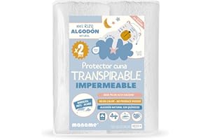 MANAME 2 Protectores Colchón Cuna 100% Algodón 60x120 Impermeable Transpirable Antiácaros – Protector Cubre Colchon Cuna Ajustable Certificado OekoTEX y BI-OME® Technology- Funda Protectora Hecha En España