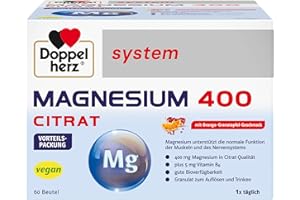 ‎DOPPELHERZ Doppelherz system MAGNESIUM 400 CITRAT – Magnesium als Beitrag für die normale Funktion der Muskeln und des Nervensystems – 60 Portionsbeutel