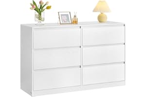 VASAGLE Colección Kailyn - Cómoda de 6 Cajones para Dormitorio, Armario de Almacenamiento, Mueble para Ropa, 40 x 119,4 x 75 cm, Estilo Moderno, Blanco Nieve LTS616W01