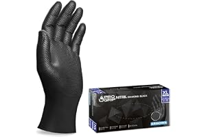 PROGRIP engångshandskar svart, engångshandskar extra starka, nitrilhandskar XL, 2x tjockare, engångshandskar med diamantstruktur, arbetshandskar för verkstad, industri & montering, 50 st/box